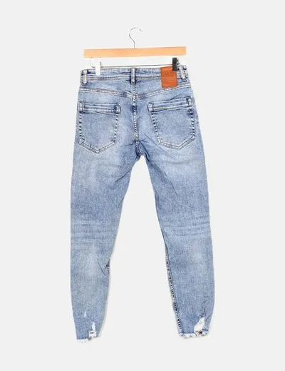 Bershka Jeans denim ripped azul
