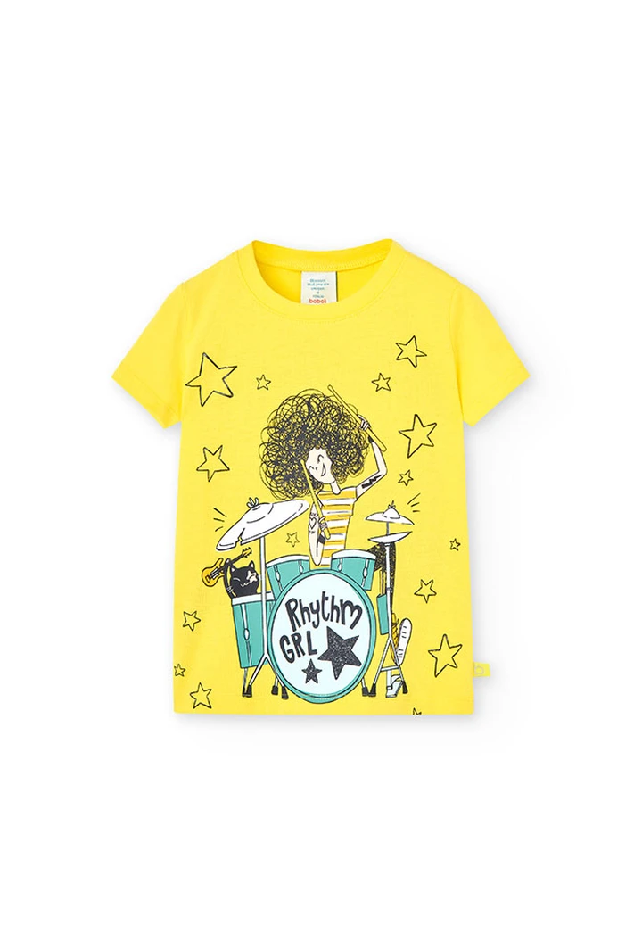 Camiseta de punto básica de niña en color amarillo