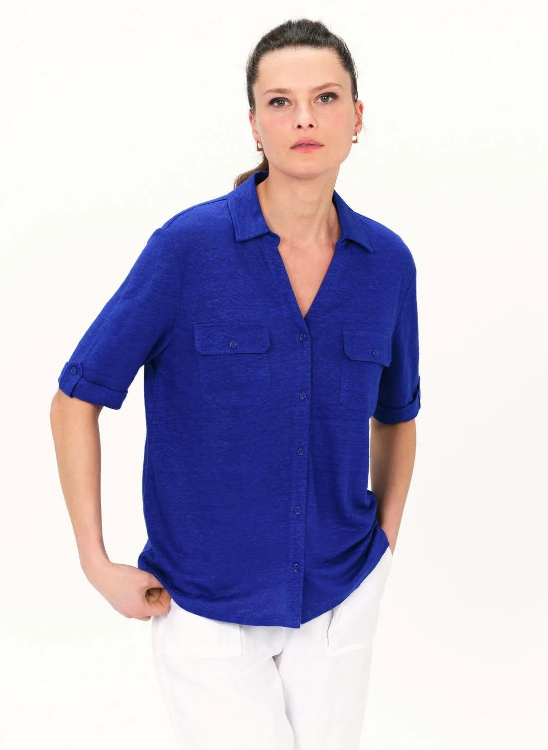 CAROLL ESTELA - Camisa recta de lino en azul