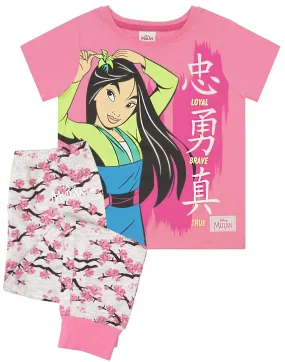 Disney Girls Manga Corta Pierna Larga Pijama Set Rosa Mulan