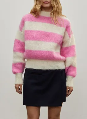 LILLY - Jersey holgado de cuello redondo a rayas en mezcla de mohair en rosa