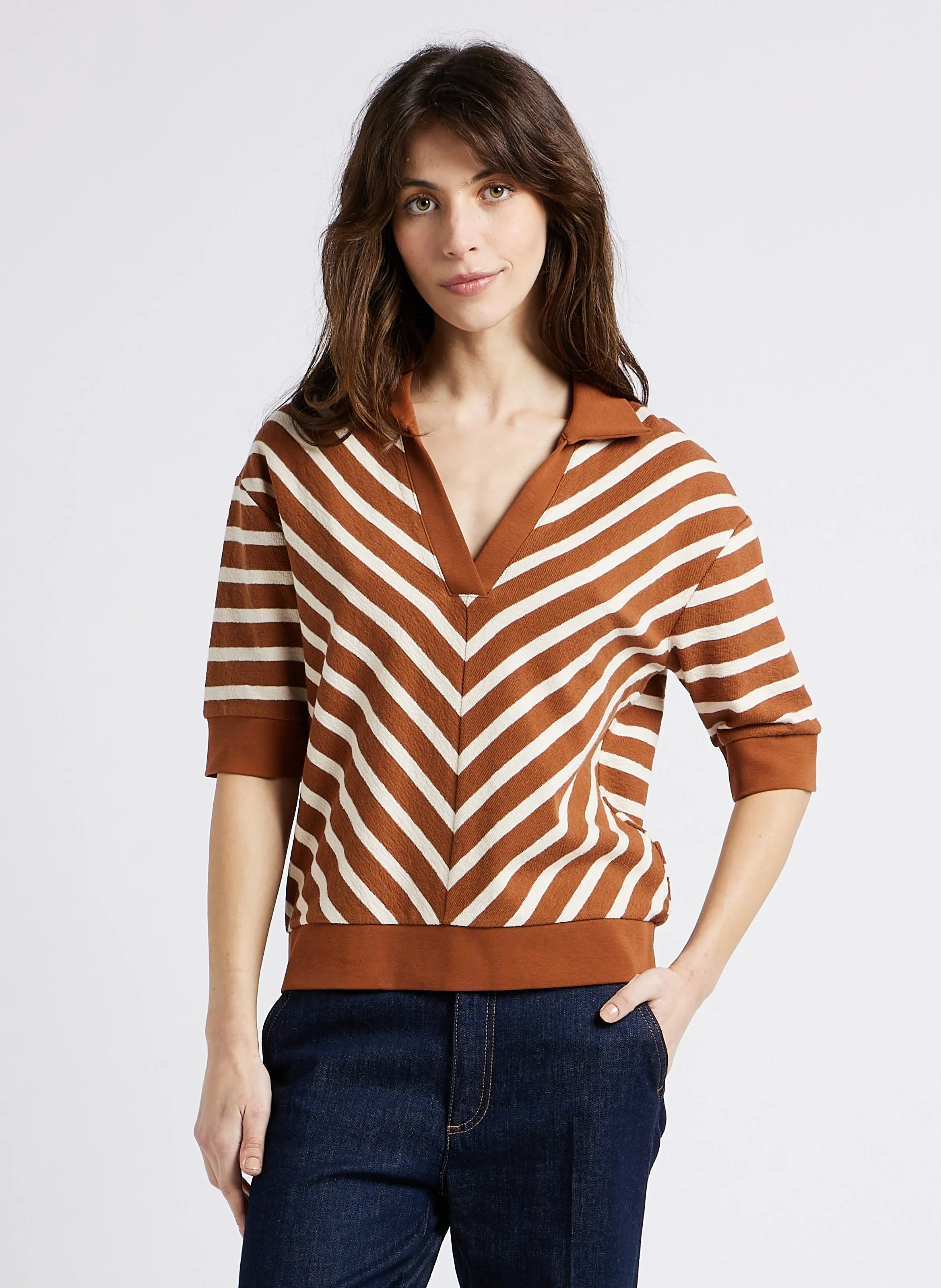 MAISON 123 PABLO - Top recto de algodón con cuello polo en rojo