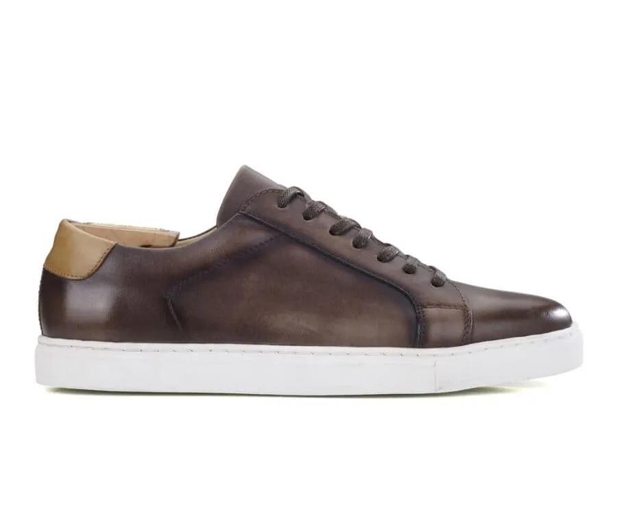 Patina Chocolate Men's leather Trainers - INGLEWOOD