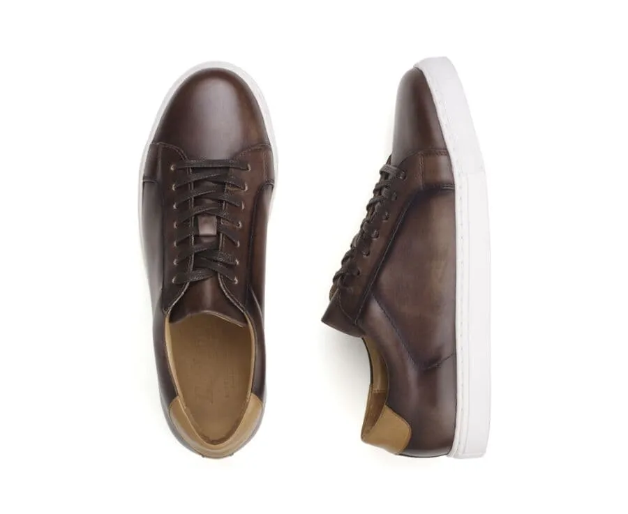 Patina Chocolate Men's leather Trainers - INGLEWOOD