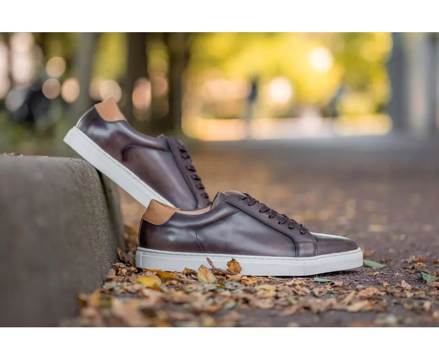 Patina Chocolate Men's leather Trainers - INGLEWOOD