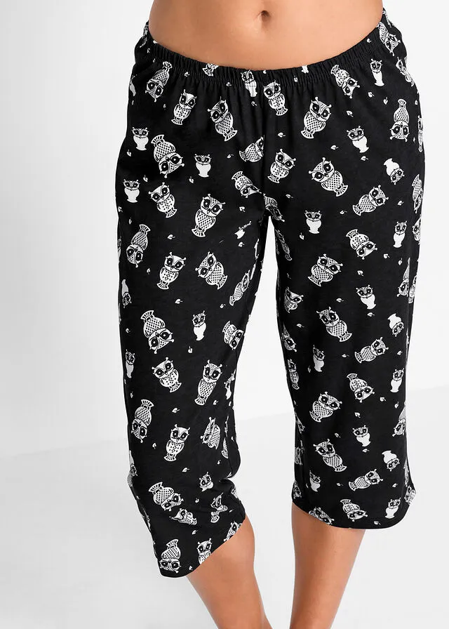 Pijama capri con mangas cortas Negro-blanco