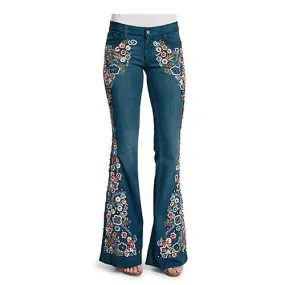 Women's Bell Bottom Jeans, Floral Denim Pants