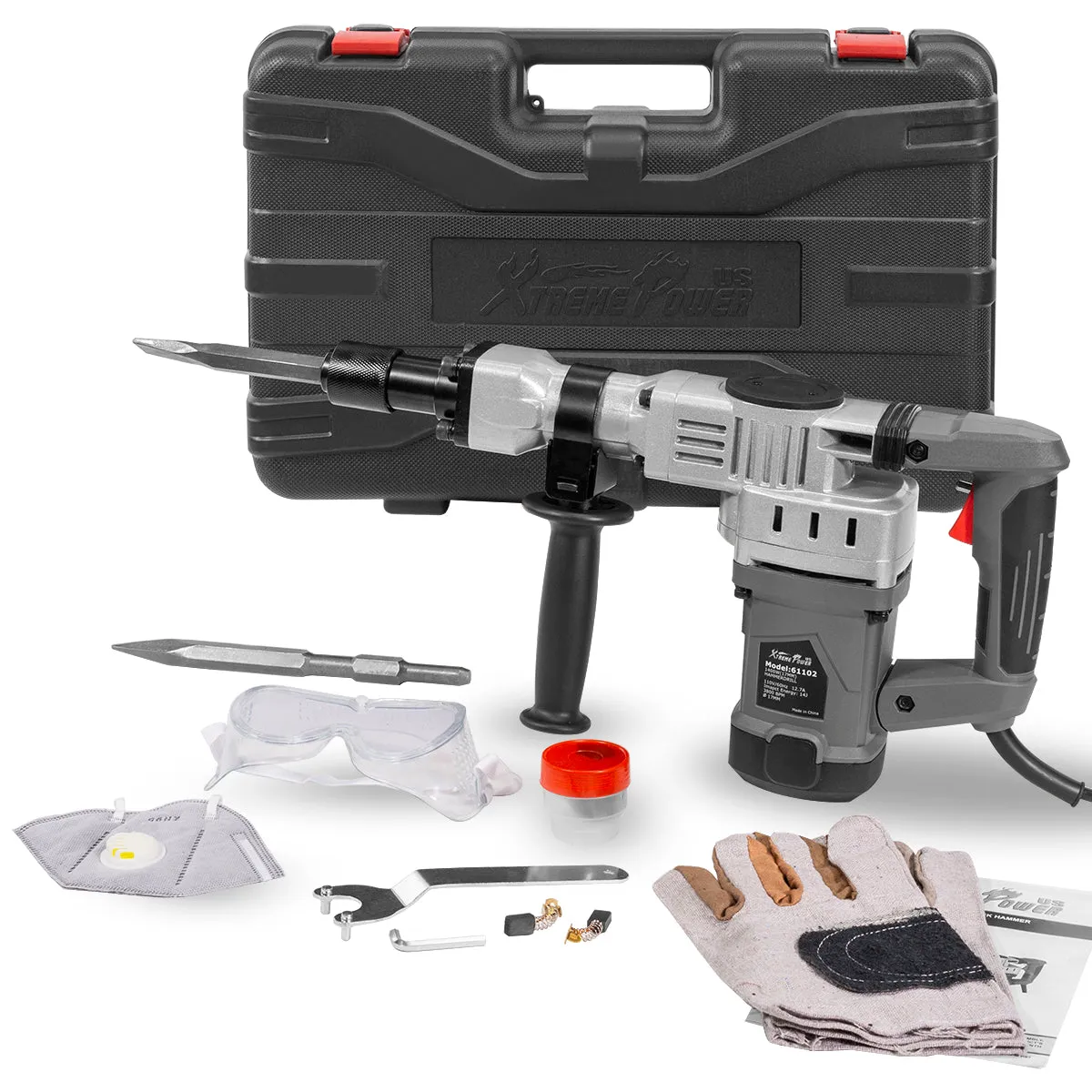 XtremepowerUS 61102 Martillo eléctrico de demolición de 1400 W con puntas de cincel