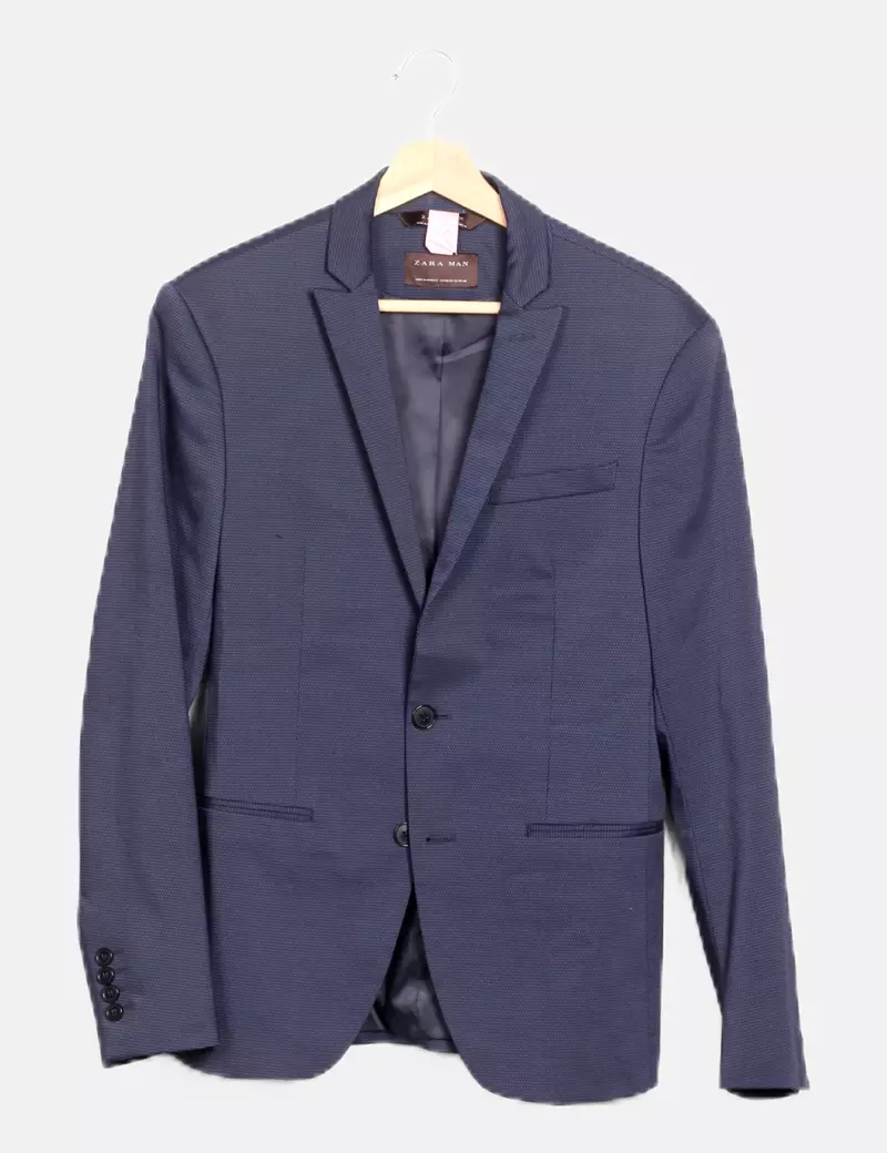 Zara Blazer azul texturizada