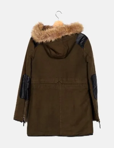 Zara Parka verde combinada polipiel