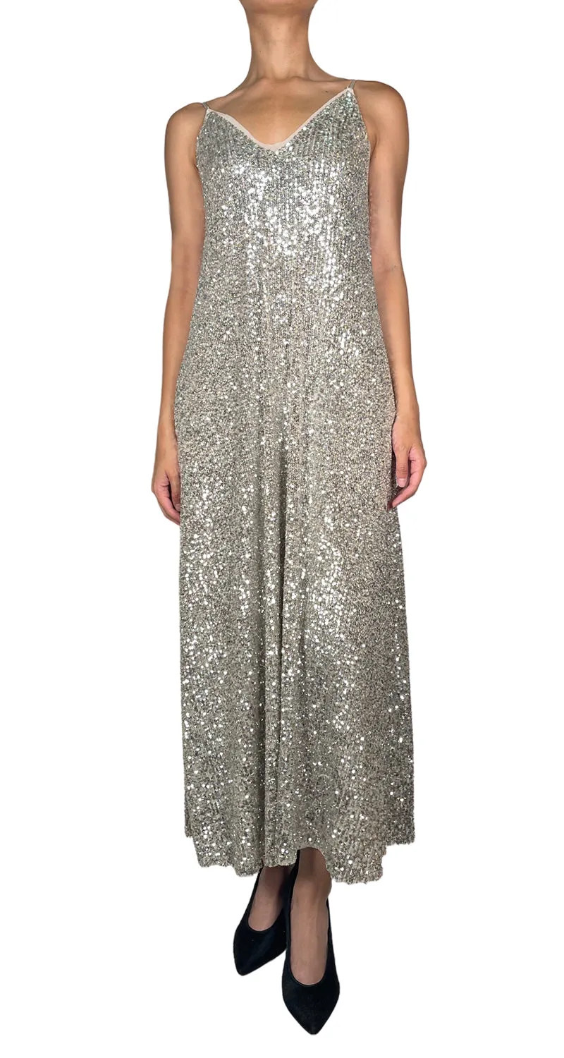 ZARA Vestido Plateado Lentejuelas